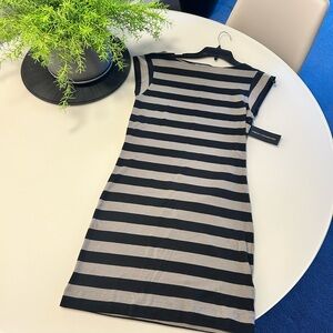 French Connection Black and Gray Striped Mini Dress